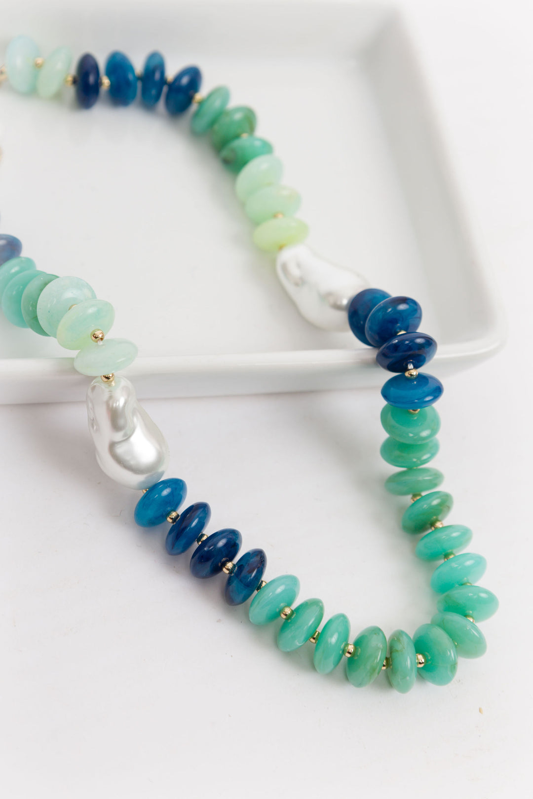 Stone and Flat Bead Necklace - Blue & Green