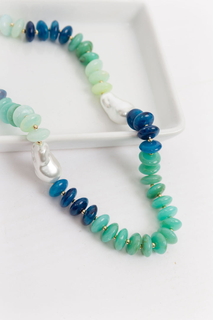 Stone and Flat Bead Necklace - Blue & Green