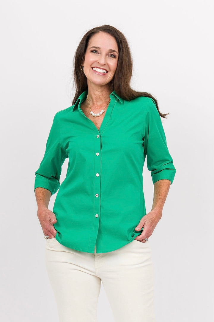 Foxcroft Taylor 3/4 Sleeve Mary Kelly Green  Non-Iron Shirt