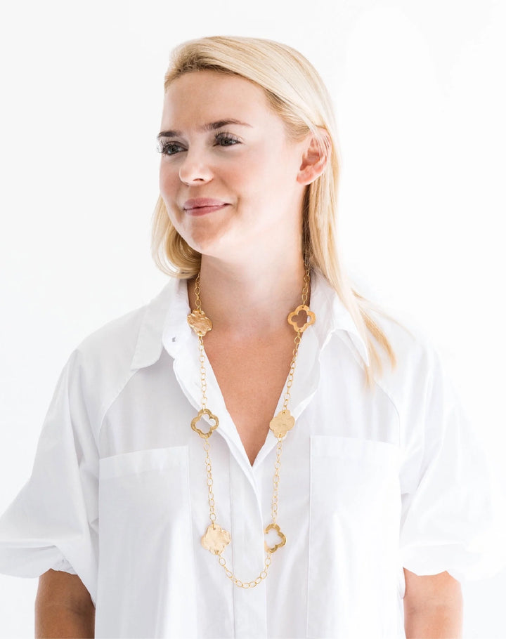 Susan Shaw Long Clover Chain Necklace - Gold
