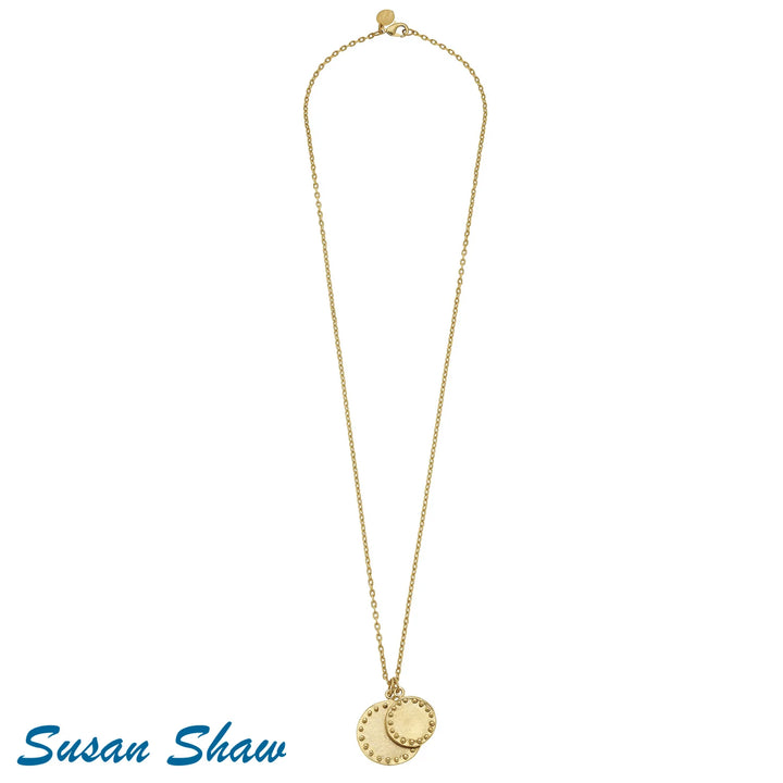 Susan Shaw Gold Double Circle with Dots Gold Chain Necklace