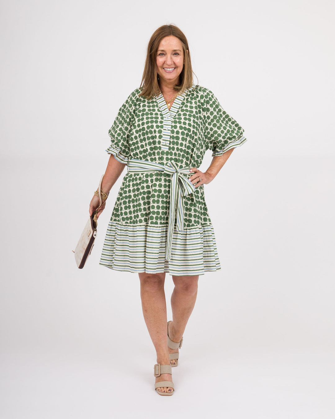 Sage Gingham Check Midi Dress