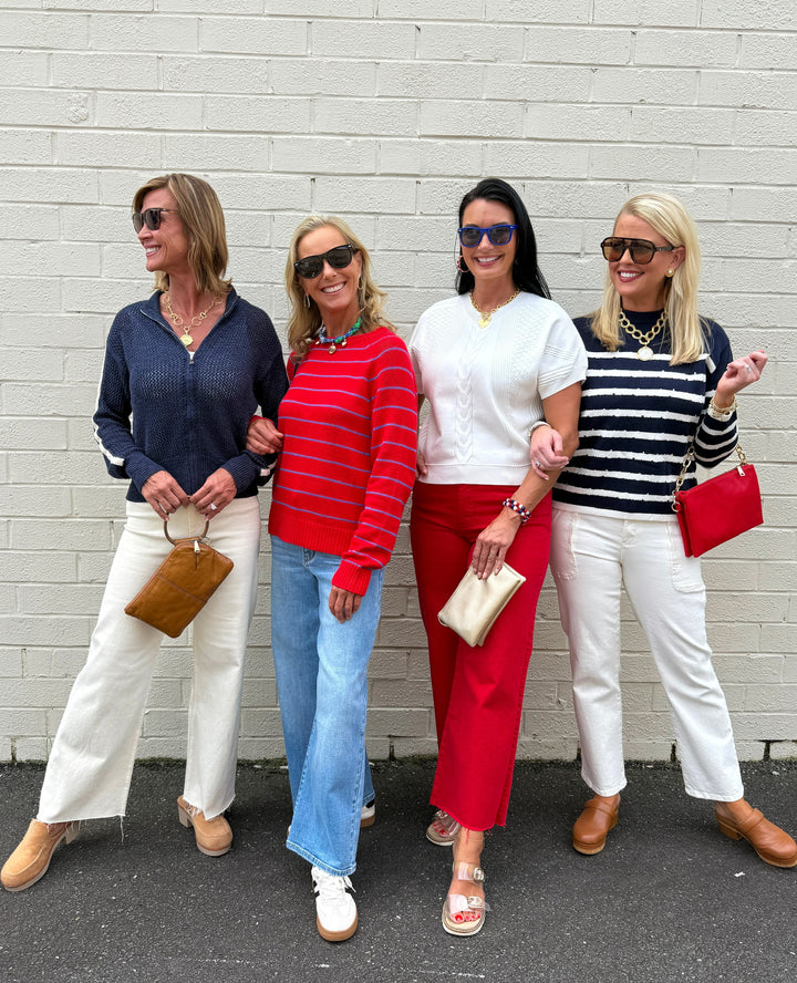 Red + Blue Striped Raglan Sweater