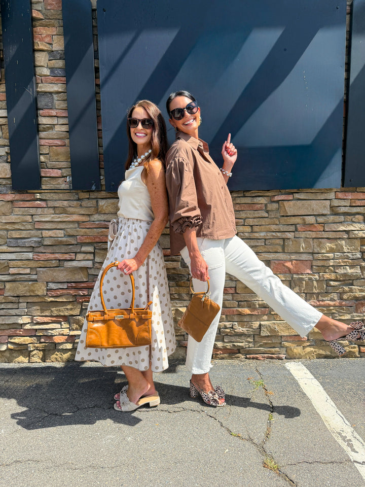 Brown 3/4 Puff Sleeve Top