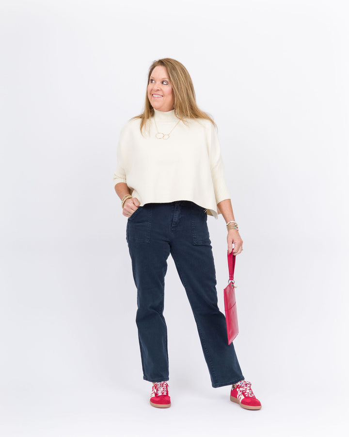 Risen High Rise Patch Pocket Ankle Flare Pants- Blueberry