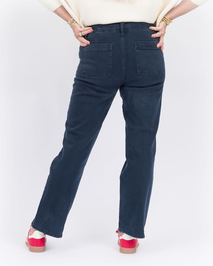 Risen High Rise Patch Pocket Ankle Flare Pants- Blueberry