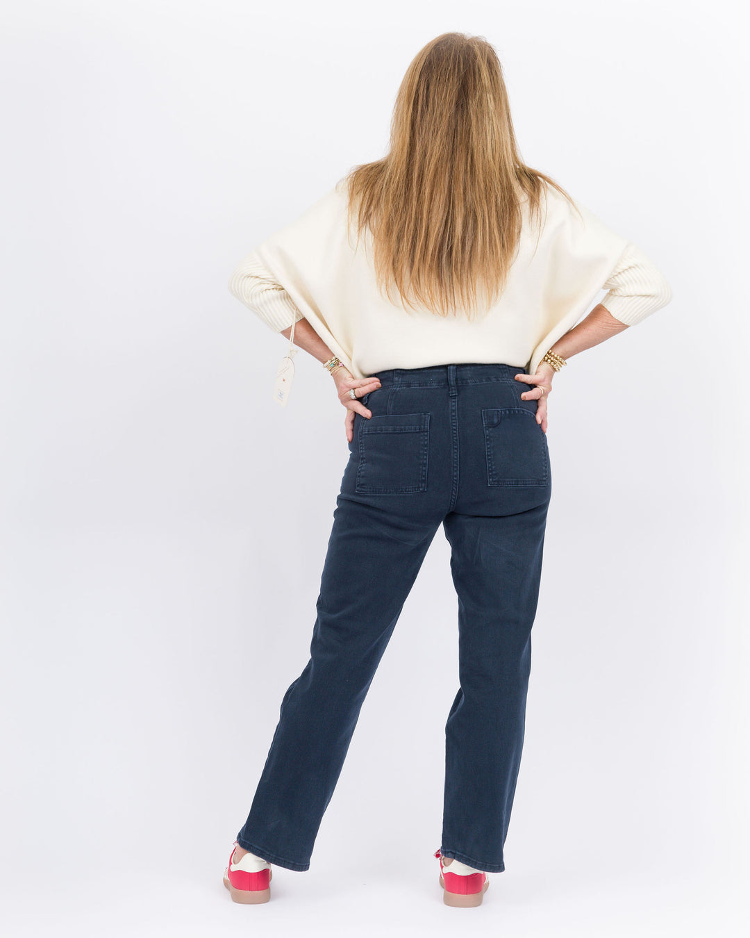 Risen High Rise Patch Pocket Ankle Flare Pants- Blueberry