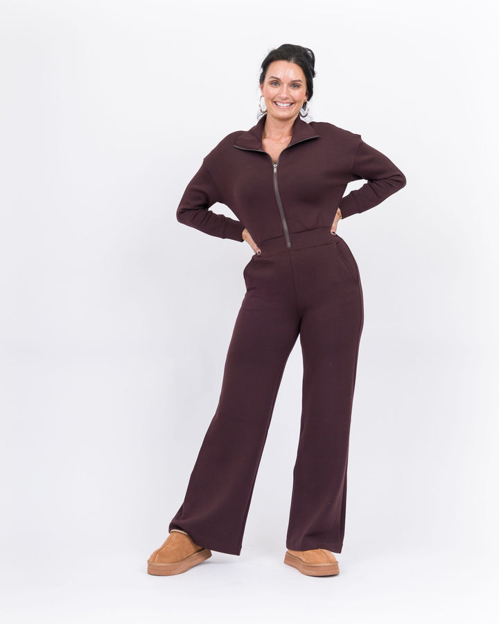 Spanx Aire Wide Leg Jumpsuit- Truffle Brown