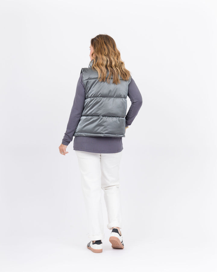 Mock Neck Puff Vest- Gunmetal