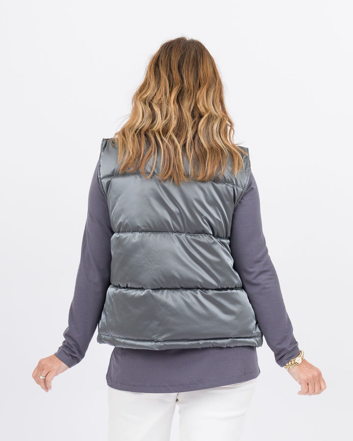 Mock Neck Puff Vest- Gunmetal