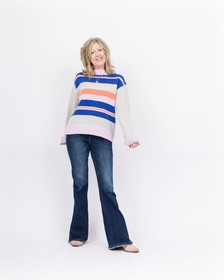 Striped Knit Sweater- Royal Blue