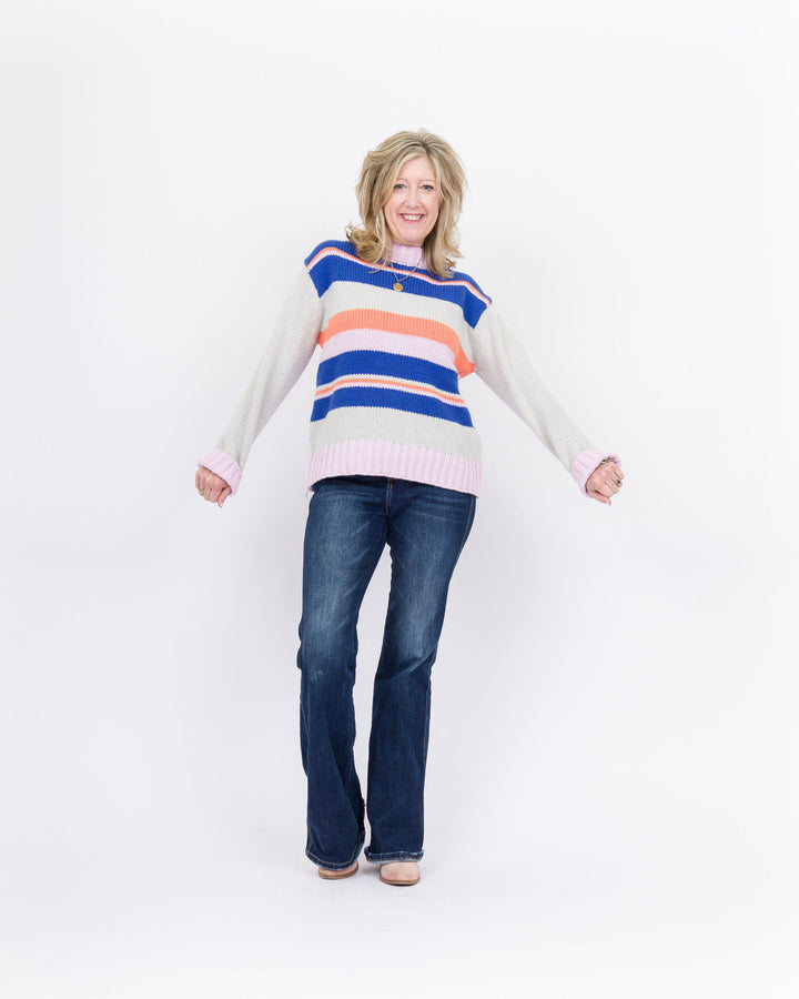 Striped Knit Sweater- Royal Blue