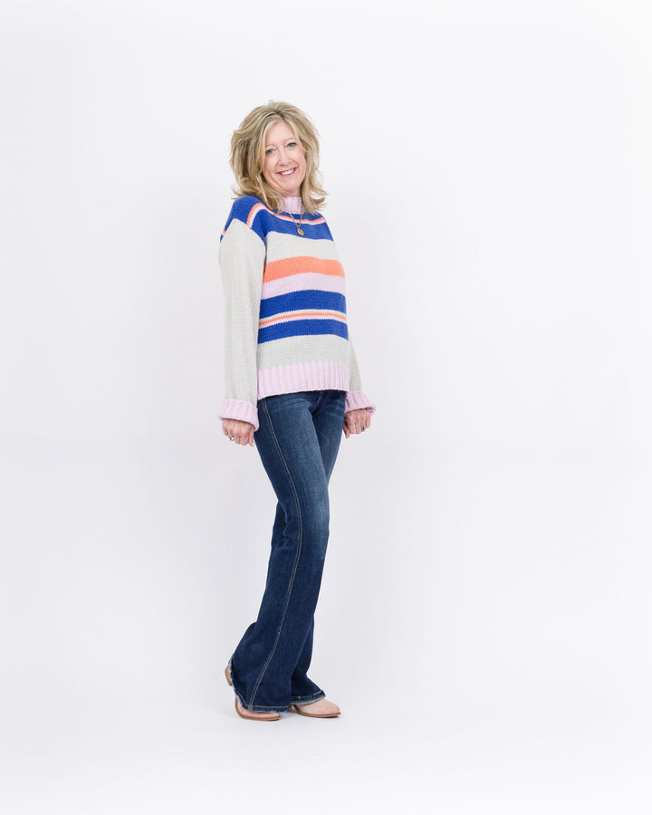 Striped Knit Sweater- Royal Blue