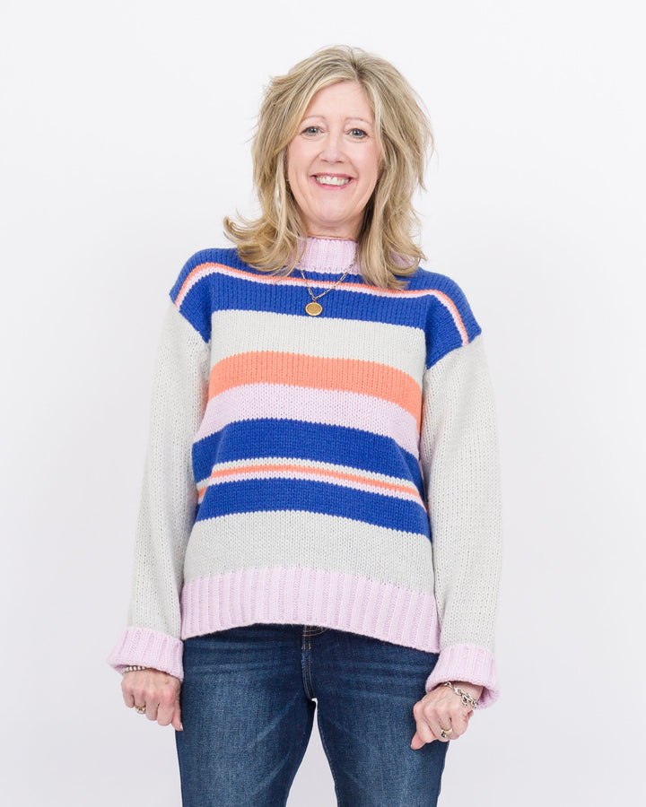 Striped Knit Sweater- Royal Blue