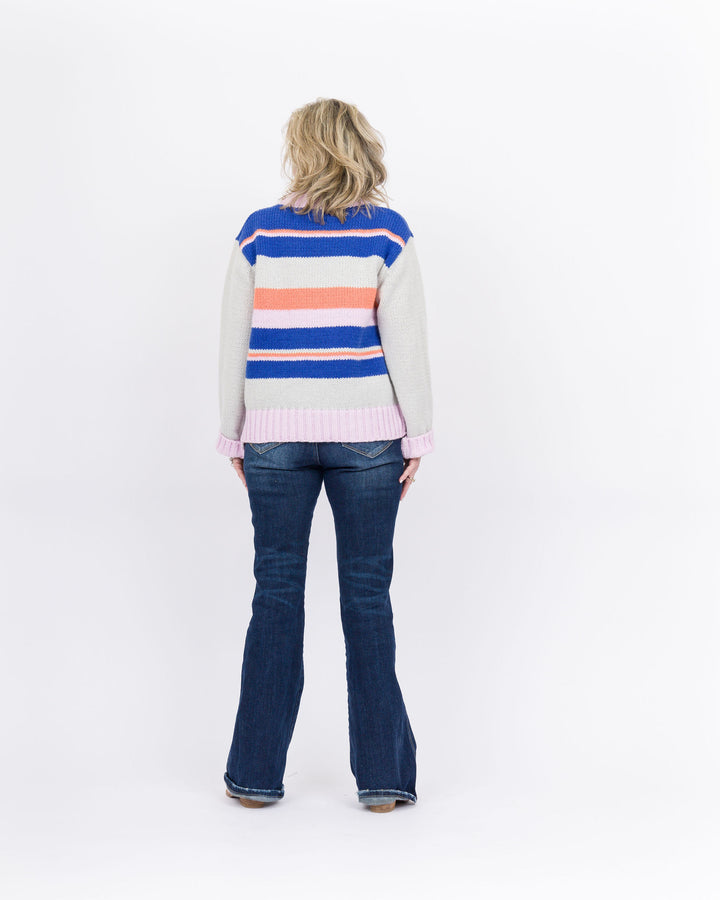 Striped Knit Sweater- Royal Blue