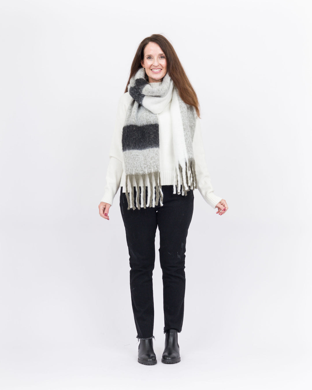 Mud Pie Checked Scarf- Grey