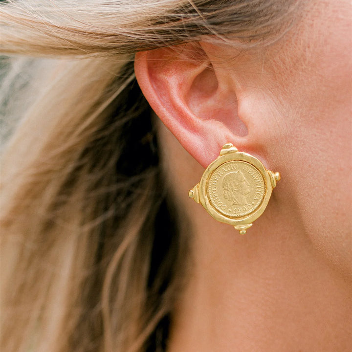 Susan Shaw Coin Stud Earrings - Gold