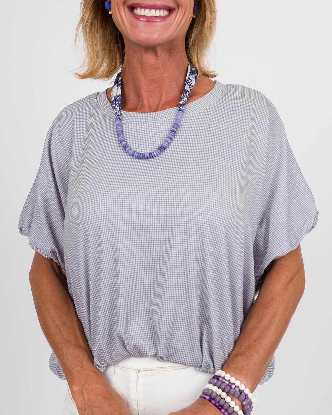 Faye Bubble Hem Top - Grey