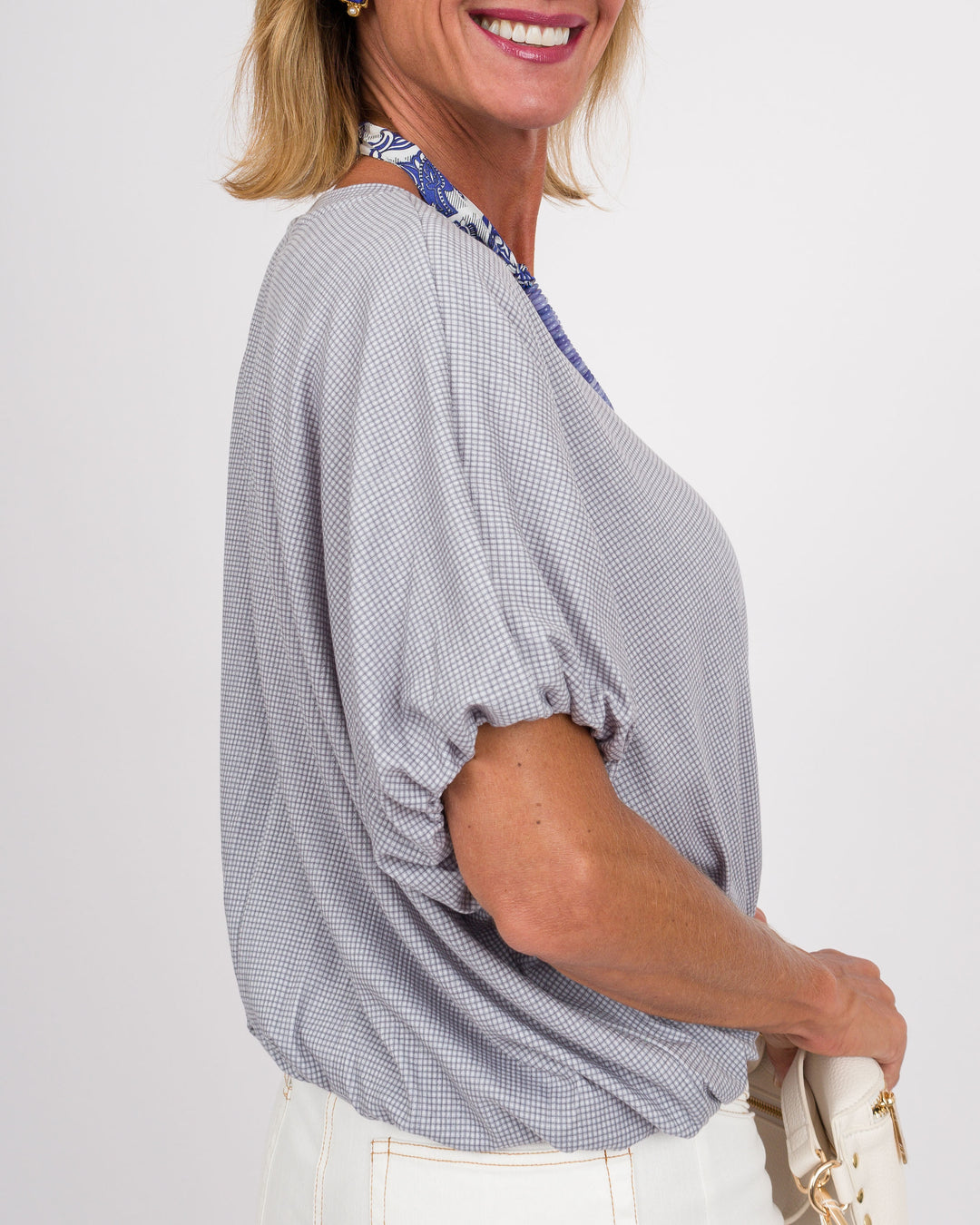 Faye Bubble Hem Top - Grey