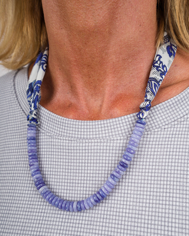 Colored Beads with Scarf Necklace - Blue