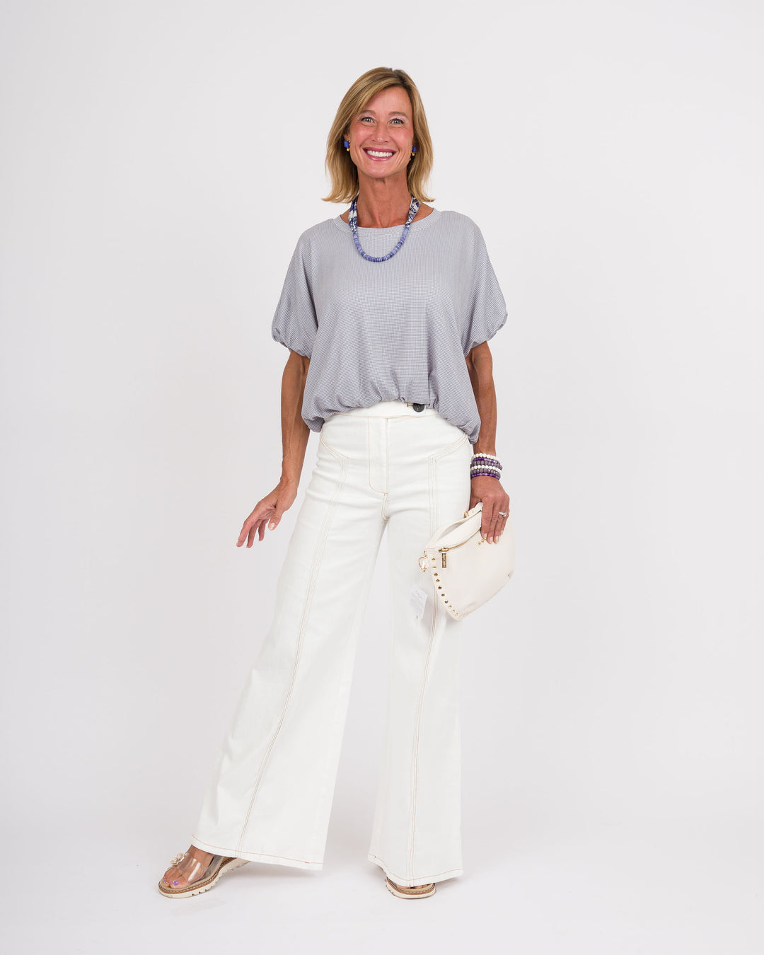 Faye Bubble Hem Top - Grey