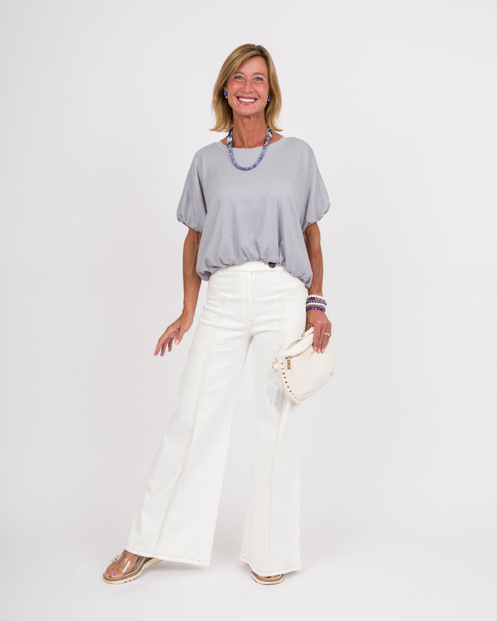 Faye Bubble Hem Top - Grey