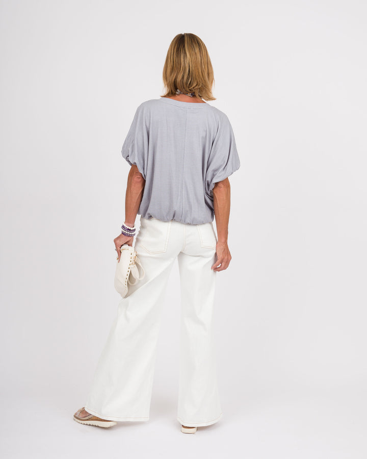 Faye Bubble Hem Top - Grey