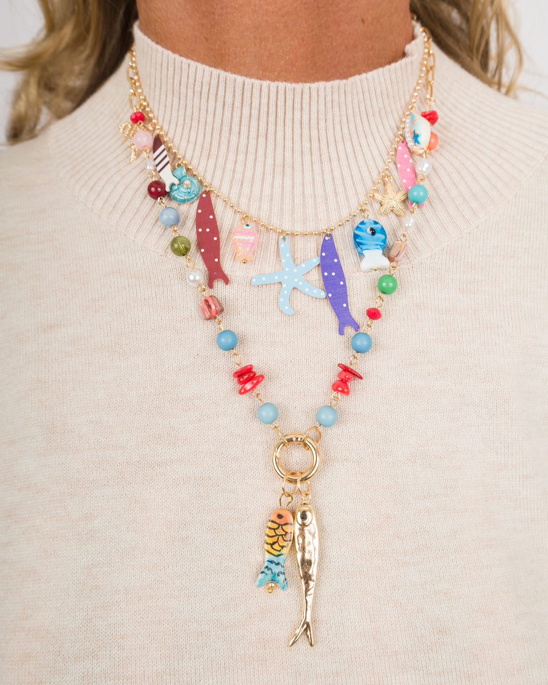 Layered Sealife Multi Charm Necklace