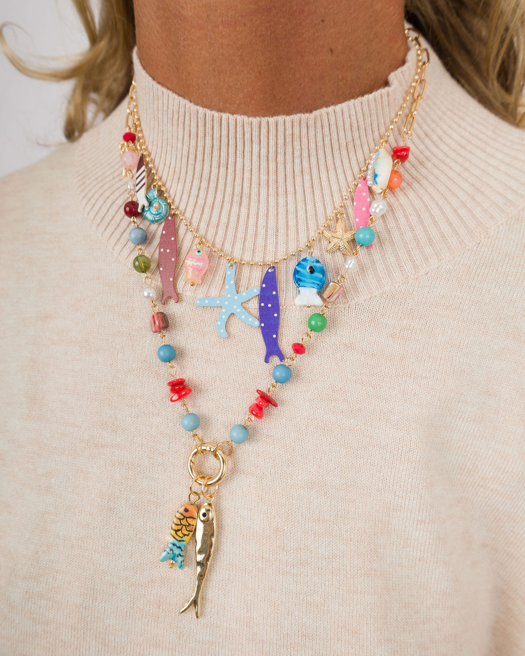 Layered Sealife Multi Charm Necklace