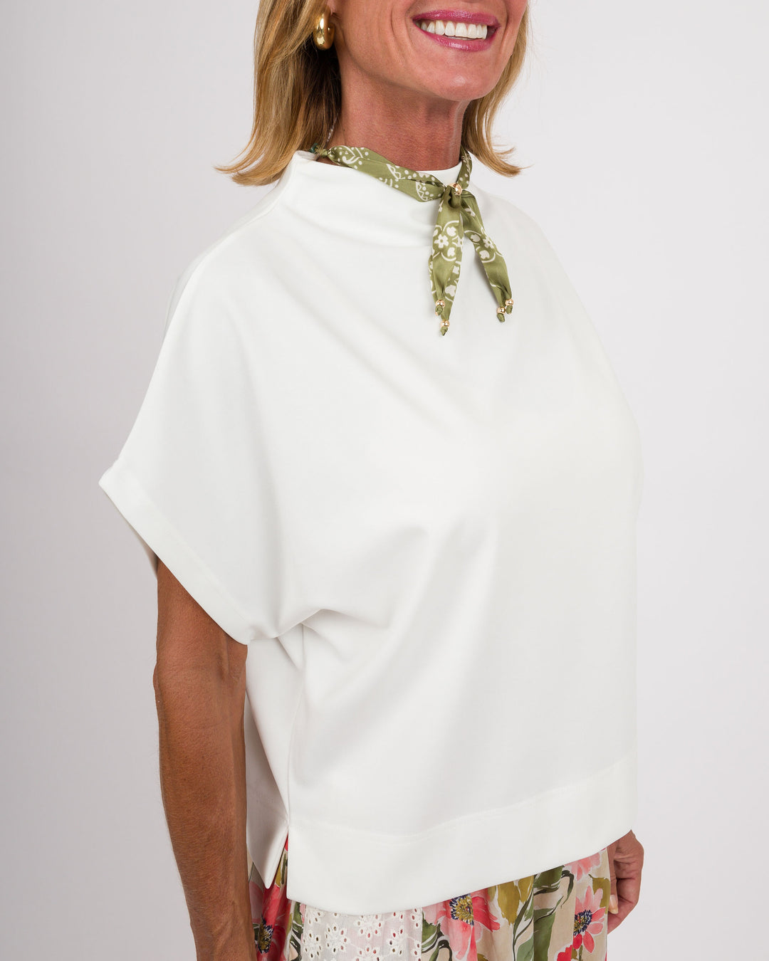 Blair Mock Neck Short Sleeve Top - Off-White