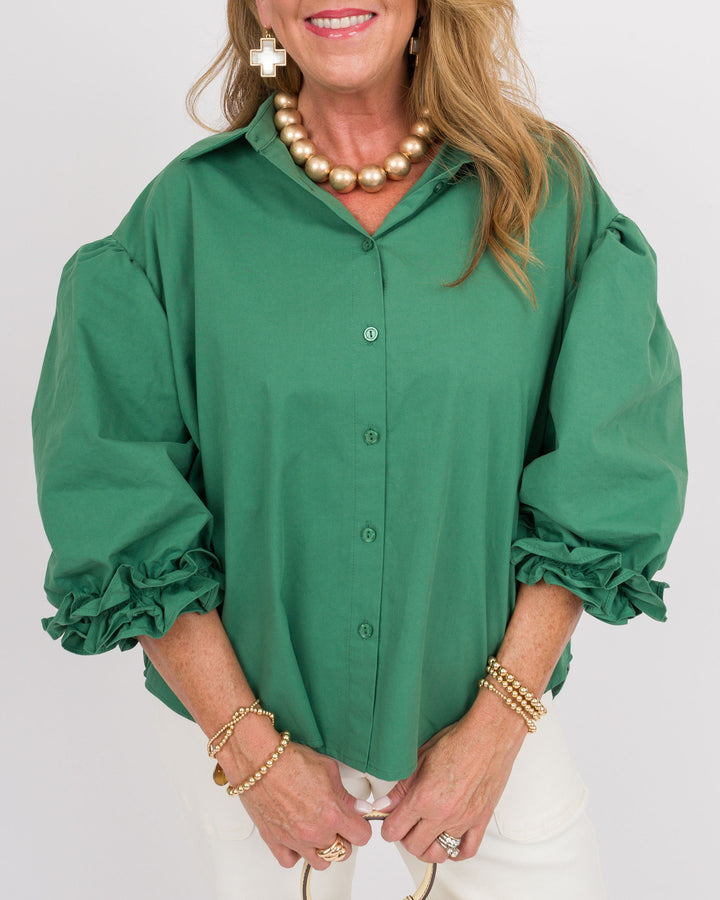 Pacific Green 3/4 Puff Sleeve Top