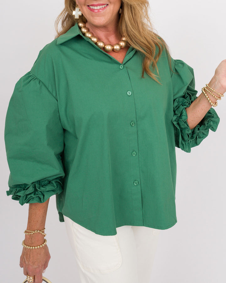 Pacific Green 3/4 Puff Sleeve Top