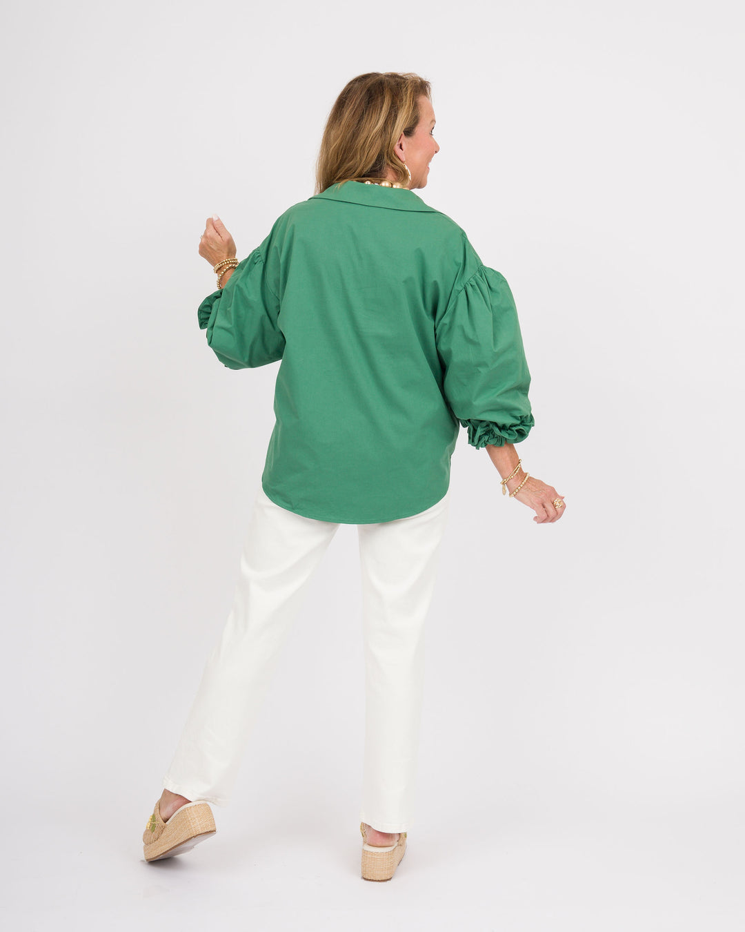 Pacific Green 3/4 Puff Sleeve Top
