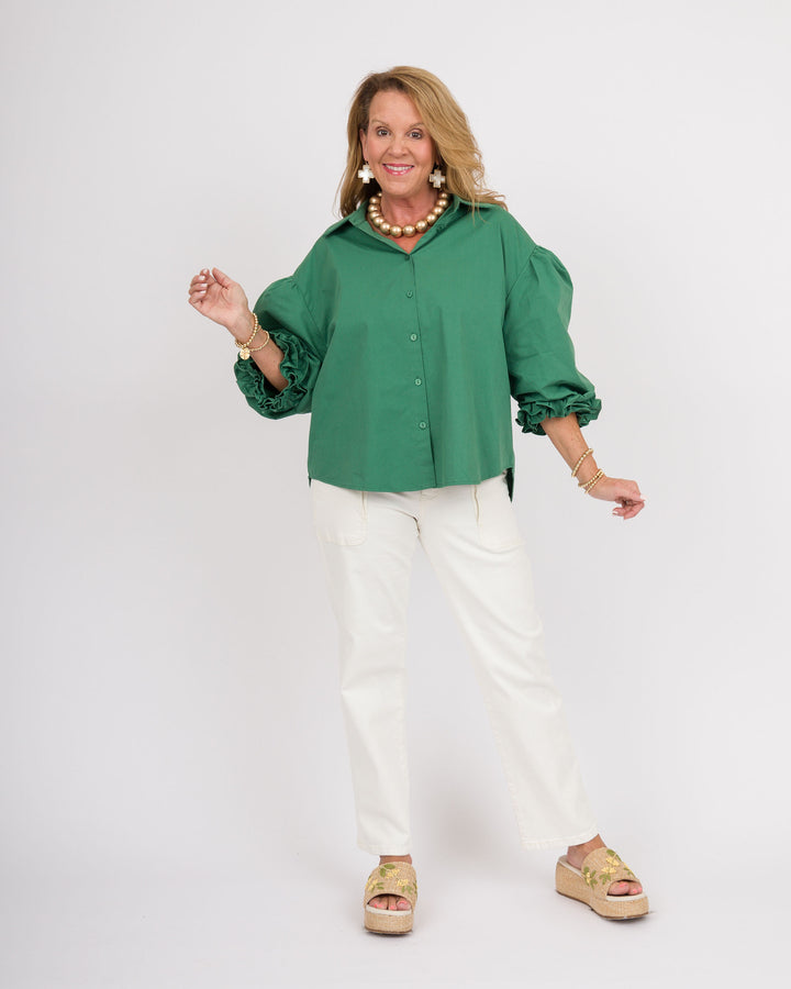 Pacific Green 3/4 Puff Sleeve Top