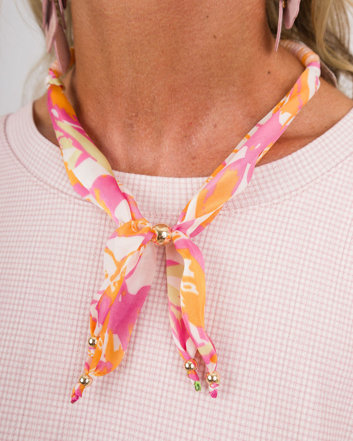 Colored Beads with Scarf Necklace - Orange