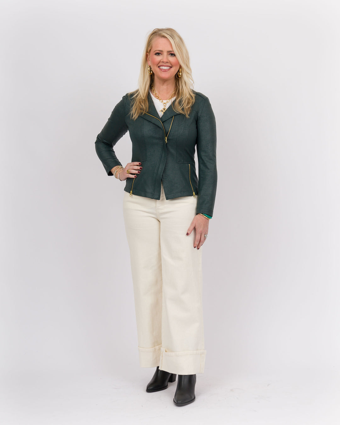 Clara Sunwoo Leather Knit Jacket - Hunter Green