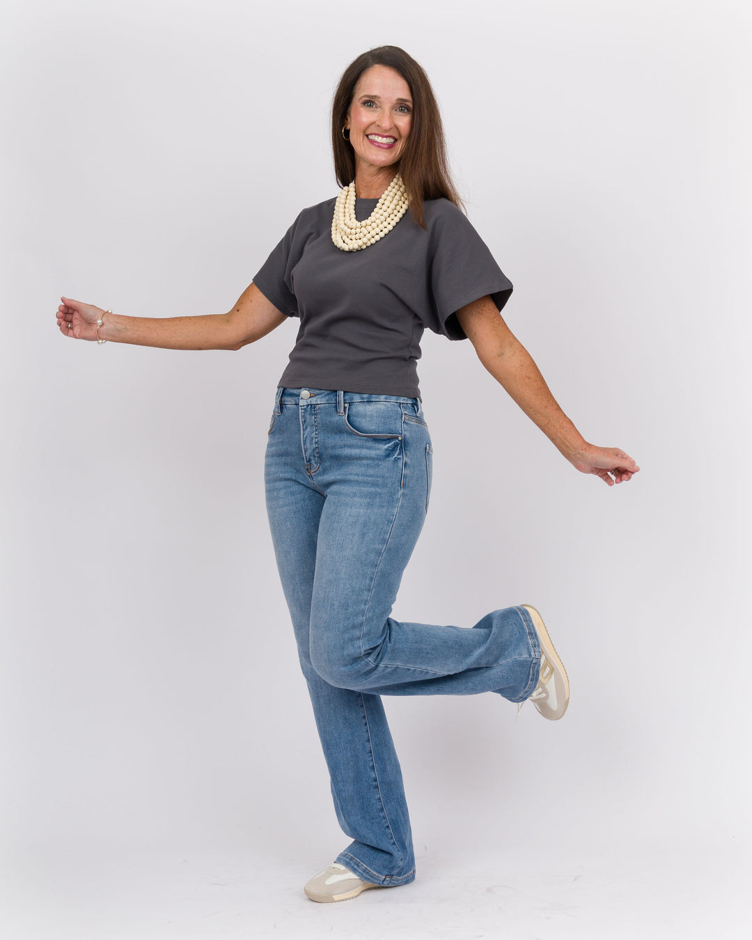 Angel Crew Neck Top Charcoal