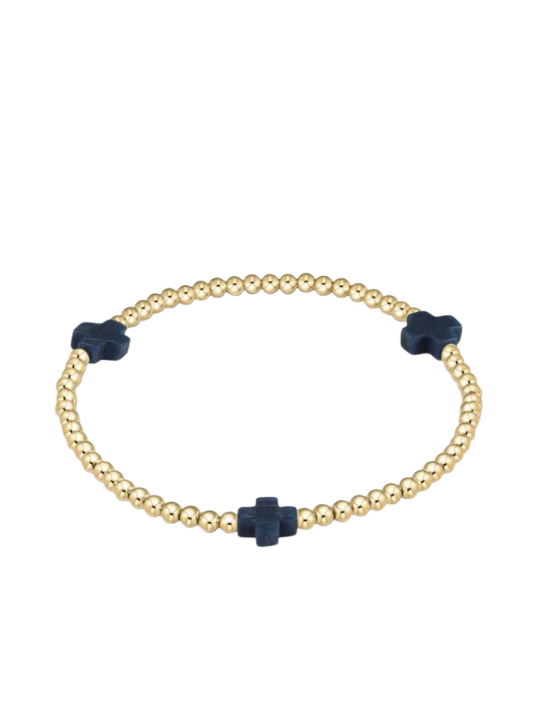 enewton Signature Cross 3mm Gold Bead with Navy Cross Bracelet