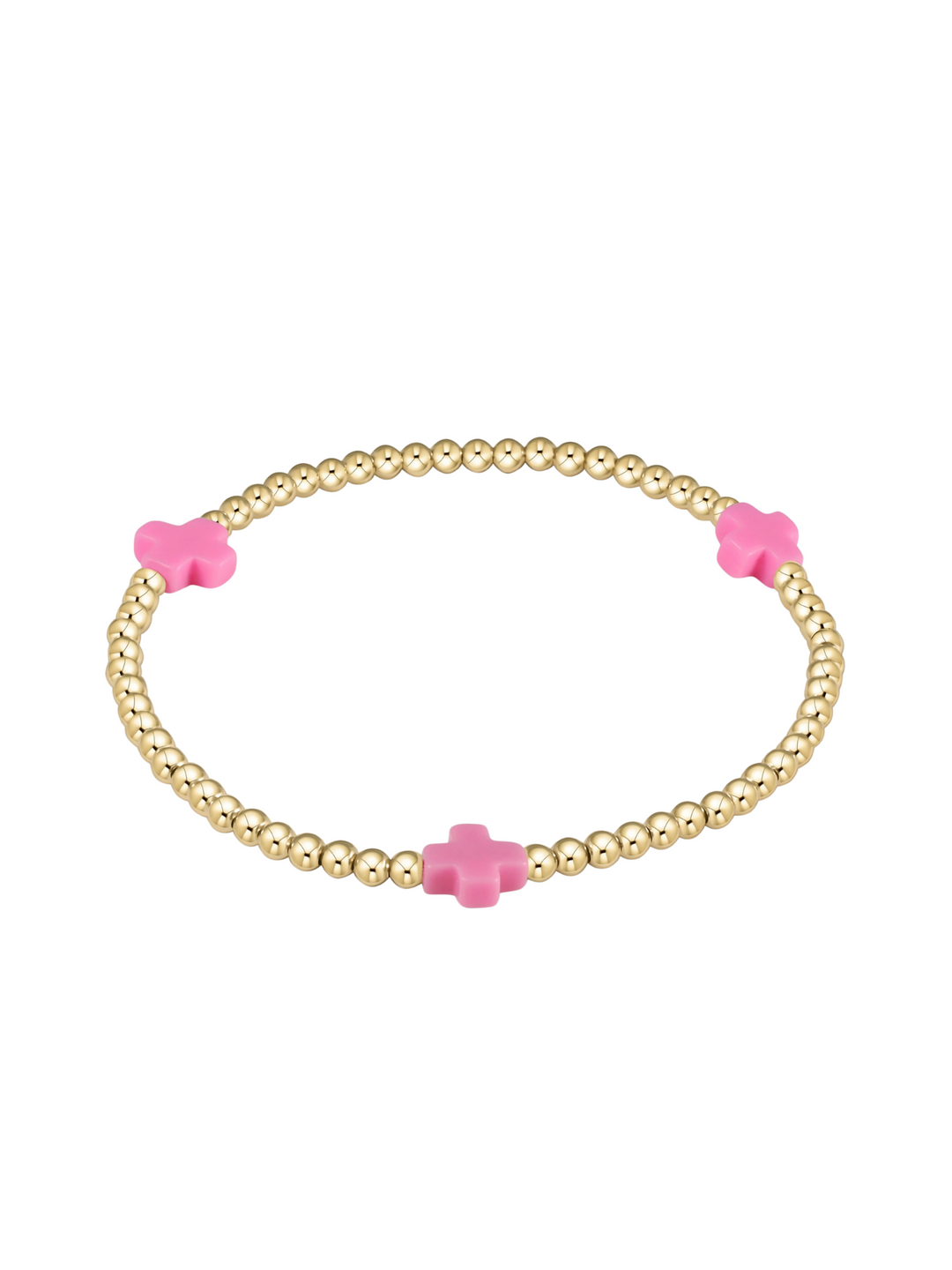 enewton Signature Cross 3mm Gold Bead With Bright Pink Cross Bracelet