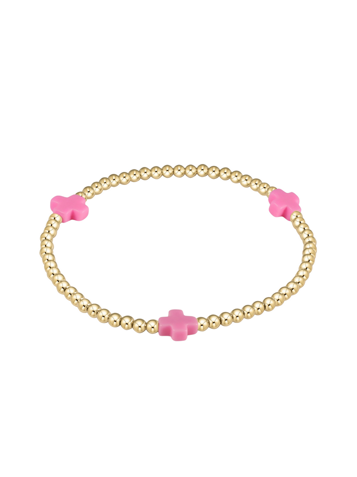 enewton Signature Cross 3mm Gold Bead With Bright Pink Cross Bracelet