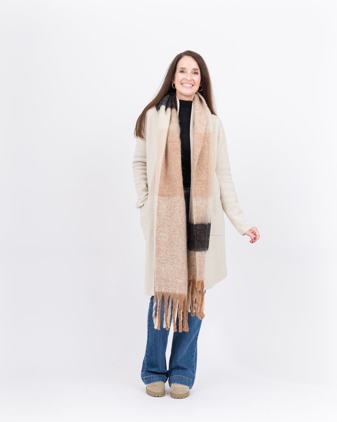 Mud Pie Neutral Check Scarf - Tan