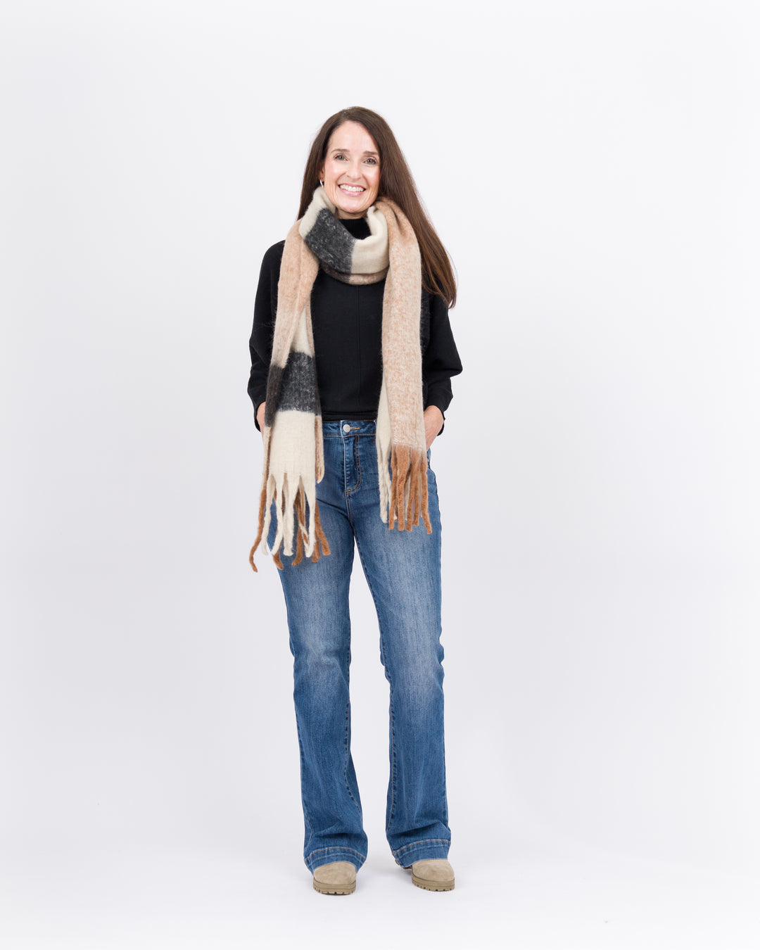 Mud Pie Neutral Check Scarf - Tan