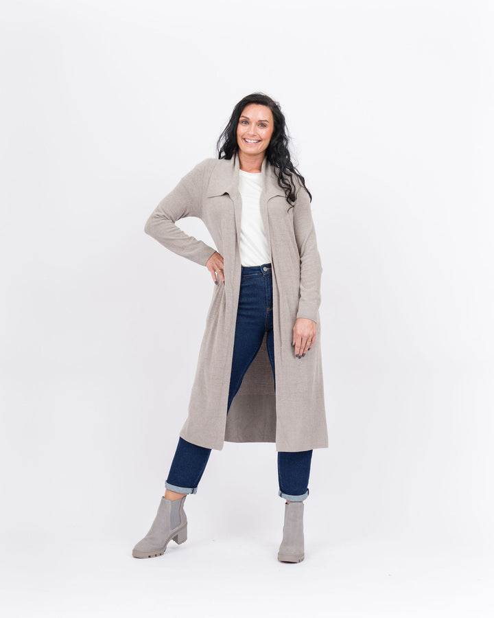 Barefoot Dreams Wide Collar Long Cardigan-Pewter