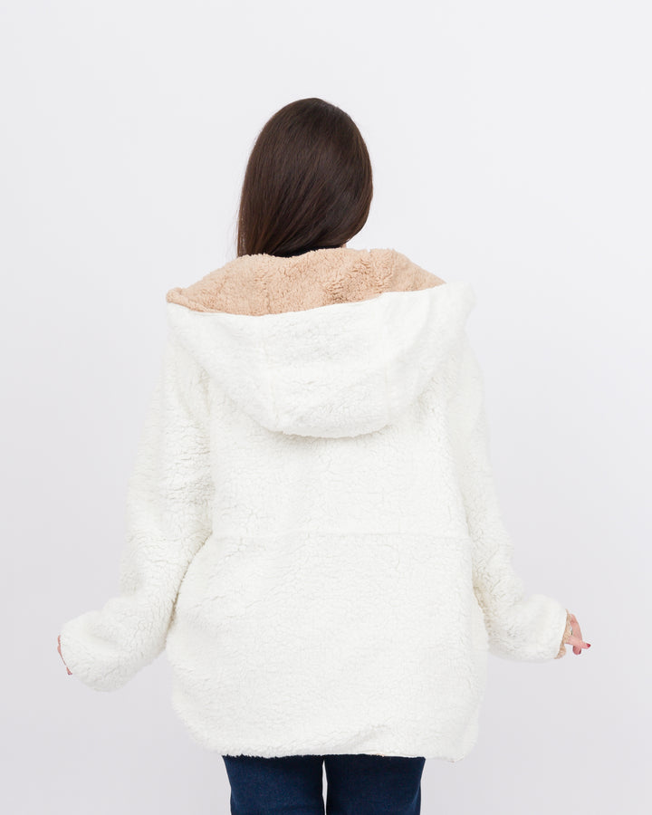 Ivory Hooded Sherpa Jacket