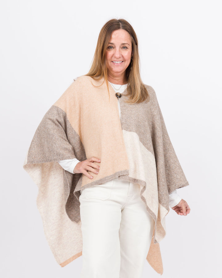 Everly Supersoft Button Front Poncho - Brown/Beige