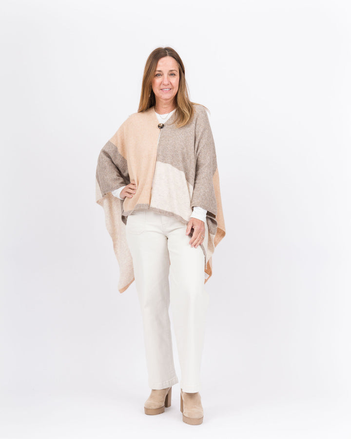 Everly Supersoft Button Front Poncho - Brown/Beige