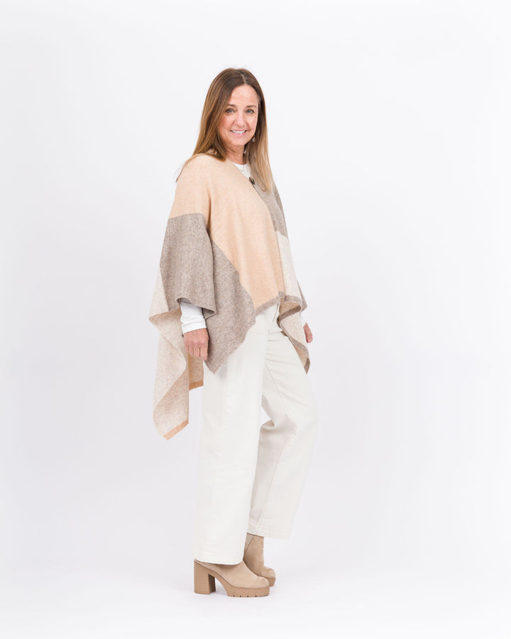 Everly Supersoft Button Front Poncho - Brown/Beige