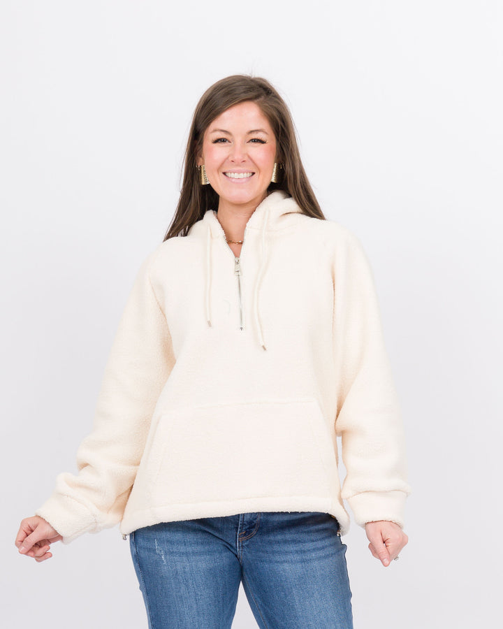 Mackenzie Brushed Half-Zip Hooded Sweatshirt - Cream