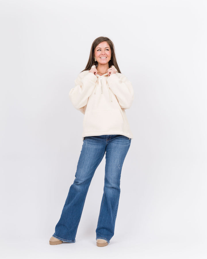 Mackenzie Brushed Half-Zip Hooded Sweatshirt - Cream