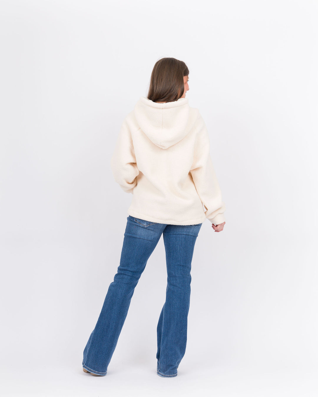 Mackenzie Brushed Half-Zip Hooded Sweatshirt - Cream